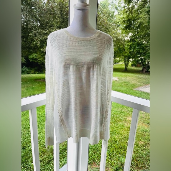 LOFT Tops - LOFT Textured Knit Sheer Layered Lightweight Sweater - Ivory, Size Medium
